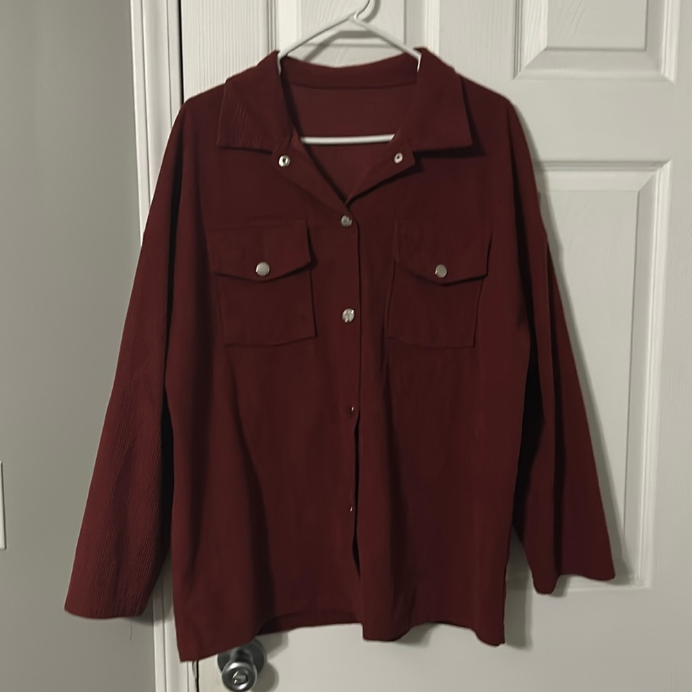 SHEIN lightweight burgandy jacket/button up